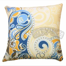 Декоративная подушка "Набивной рисунок" синий с оранжевым