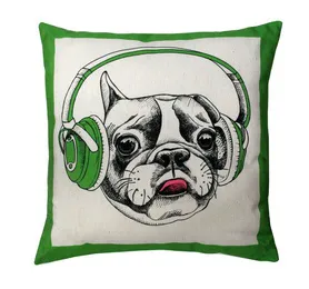 Декоративная подушка "Собаки Постер" Зел, бульд наушн.